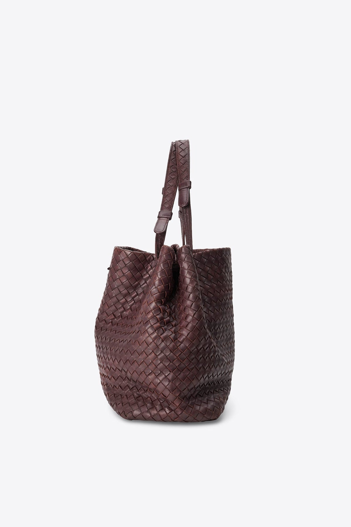 Vintage Bottega Veneta Intrecciato Burgundy Leather Shoulder Bag