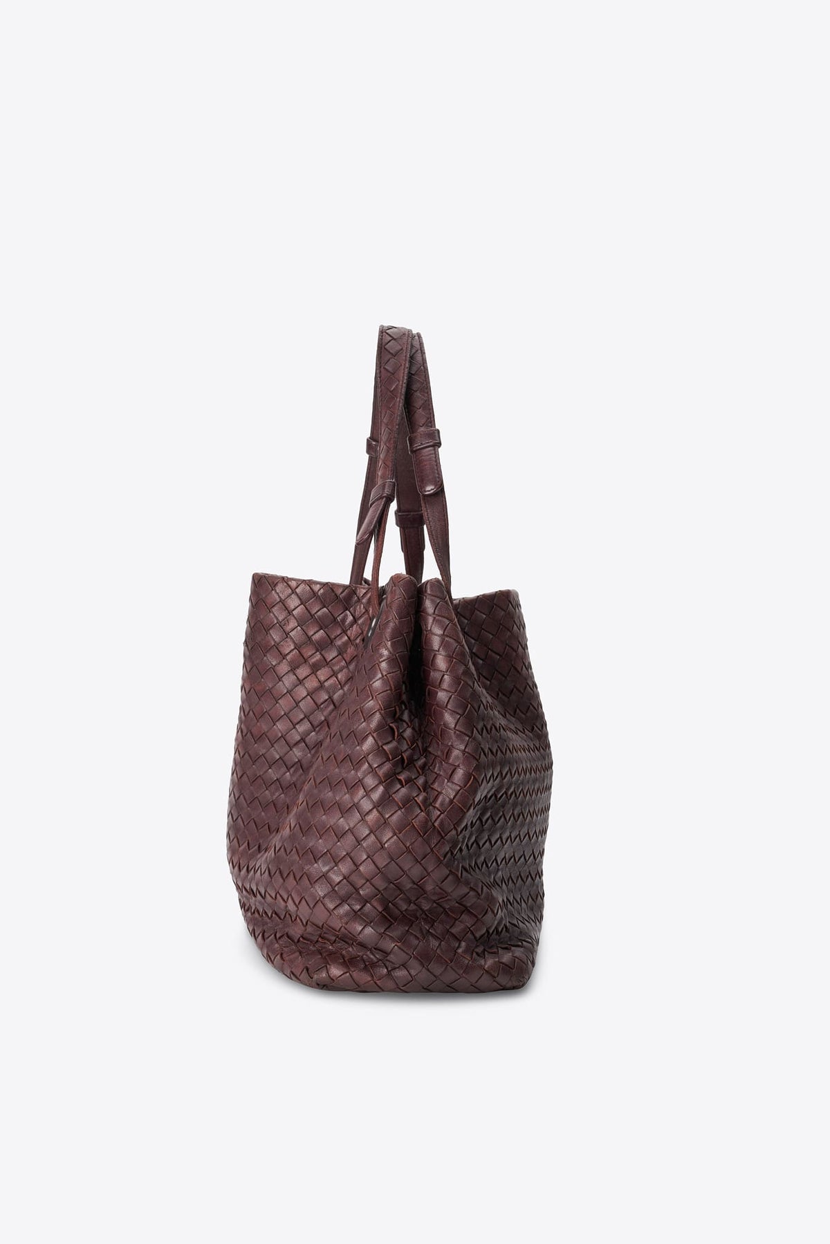 Vintage Bottega Veneta Intrecciato Burgundy Leather Shoulder Bag