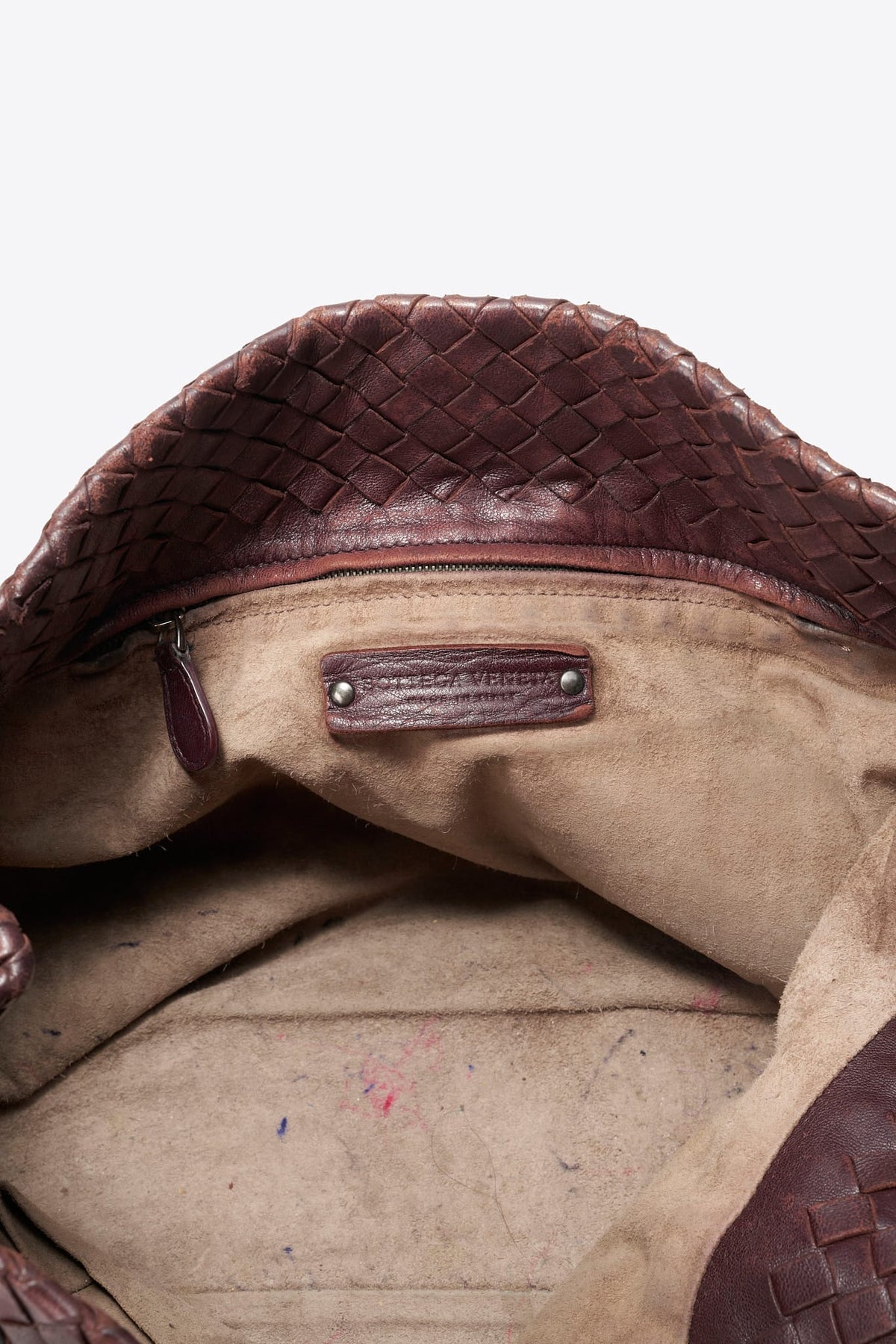 Vintage Bottega Veneta Intrecciato Burgundy Leather Shoulder Bag