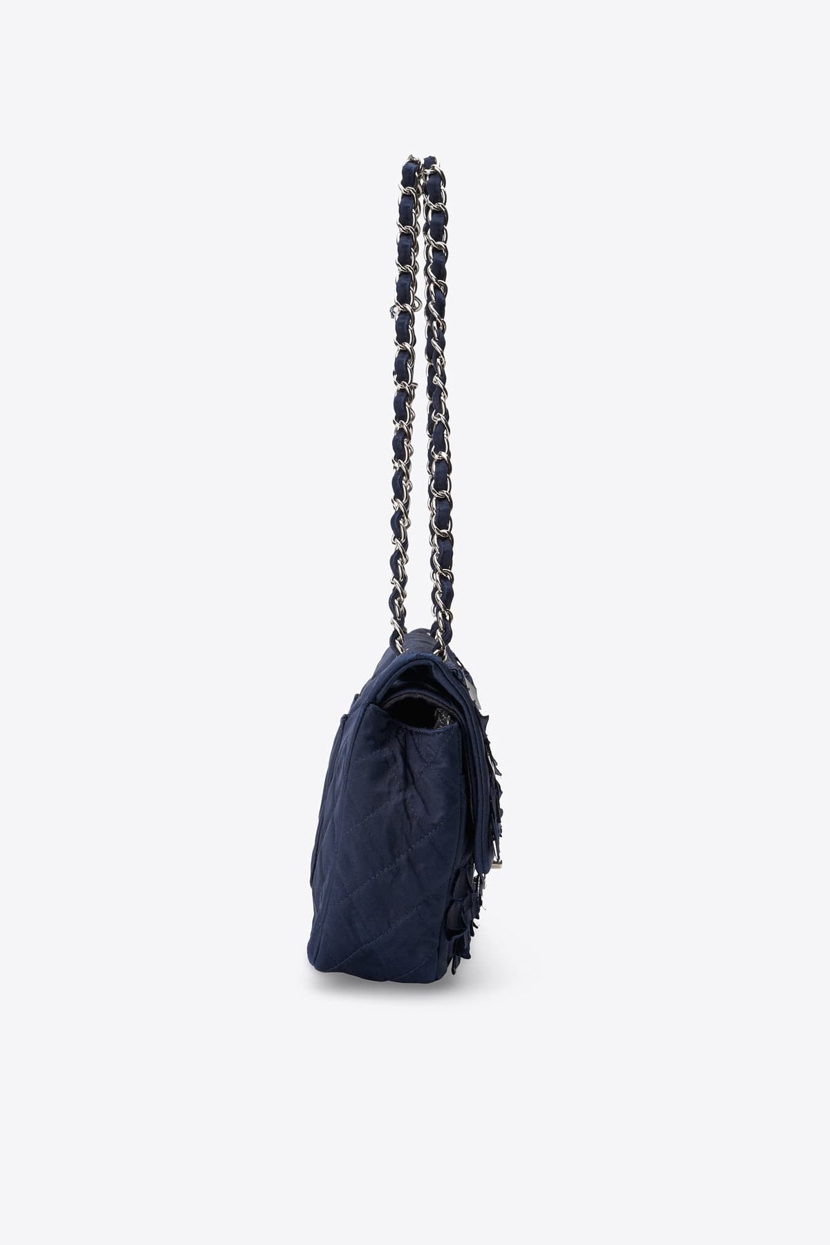Vintage Chanel Navy Silk Sequin Double Flap Bag