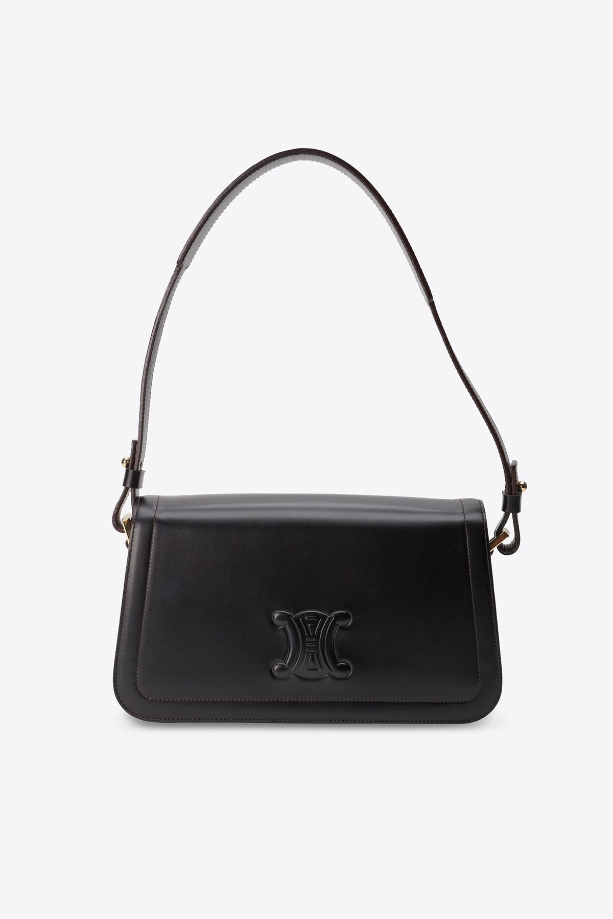 Vintage Celine Triomphe Dark Brown Leather Shoulder Bag