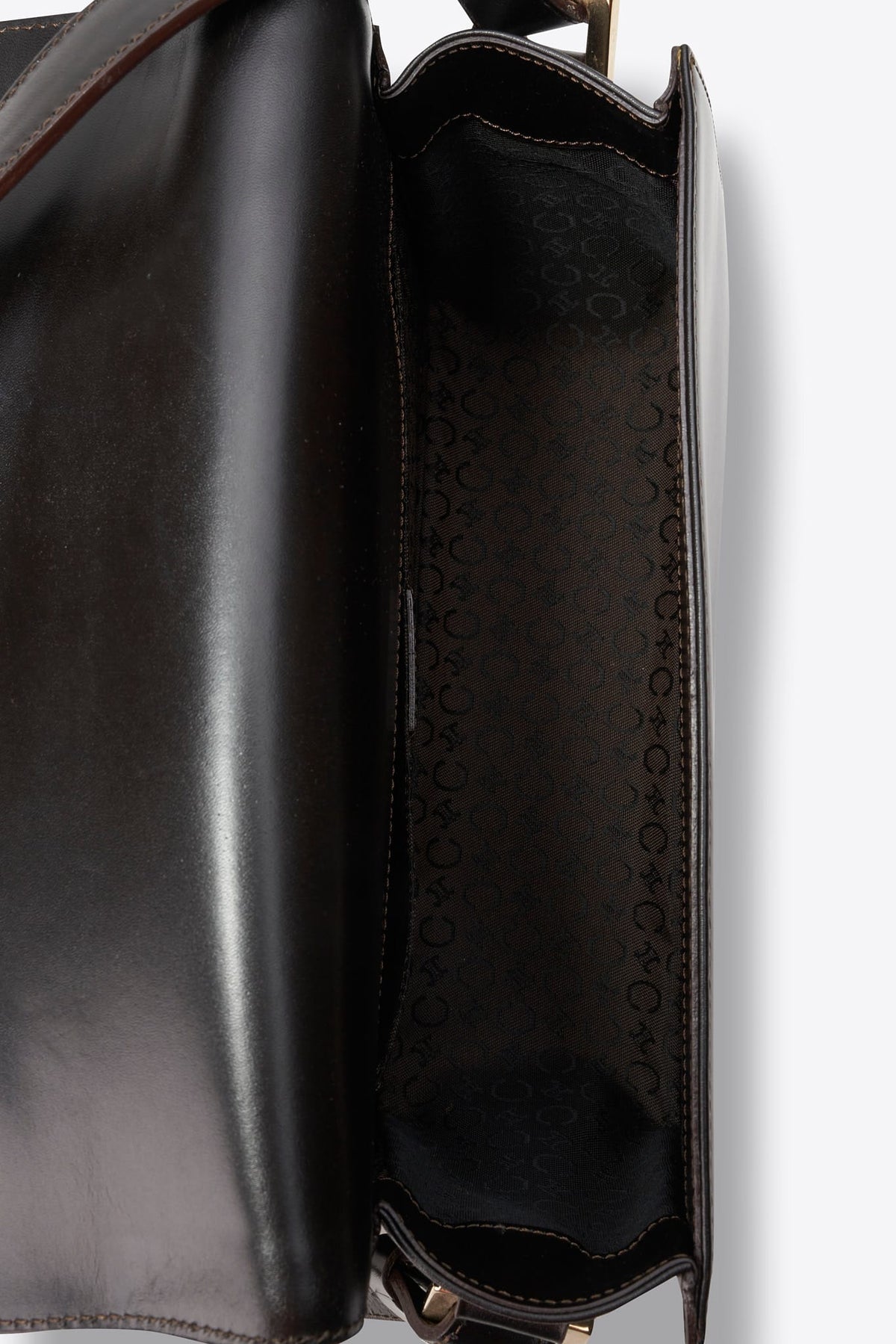 Vintage Celine Triomphe Dark Brown Leather Shoulder Bag