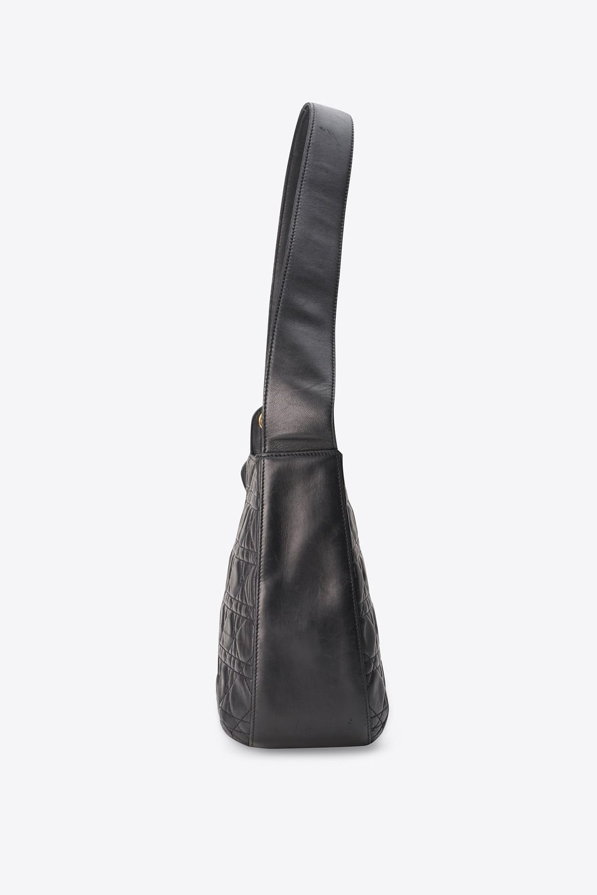 Vintage Dior Black Leather Cannage Shoulder Bag with Gold Dior Charms