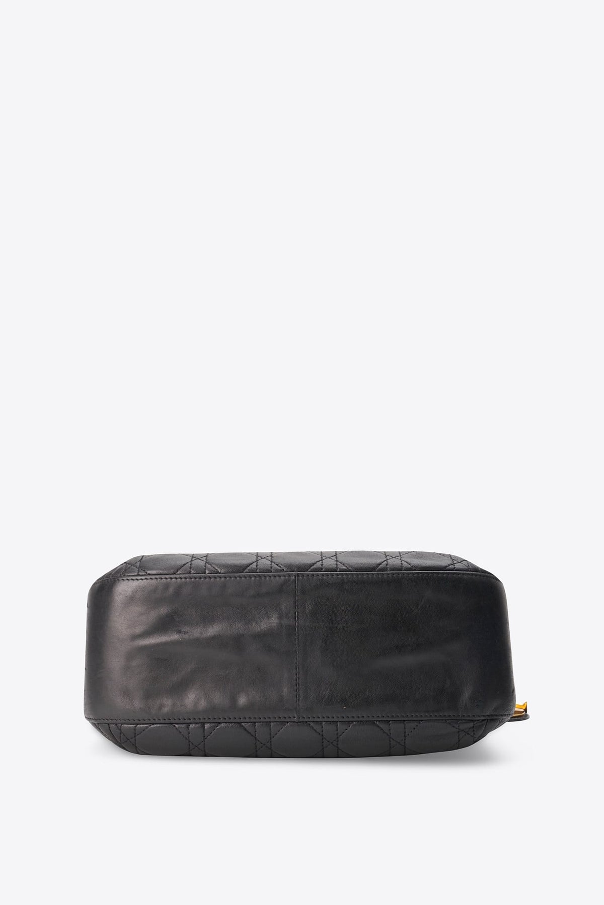 Vintage Dior Black Leather Cannage Shoulder Bag with Gold Dior Charms