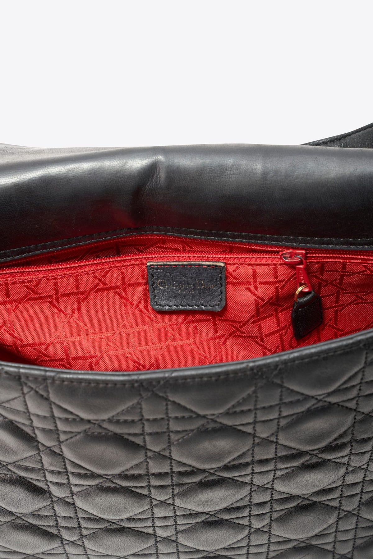 Vintage Dior Black Leather Cannage Shoulder Bag with Gold Dior Charms