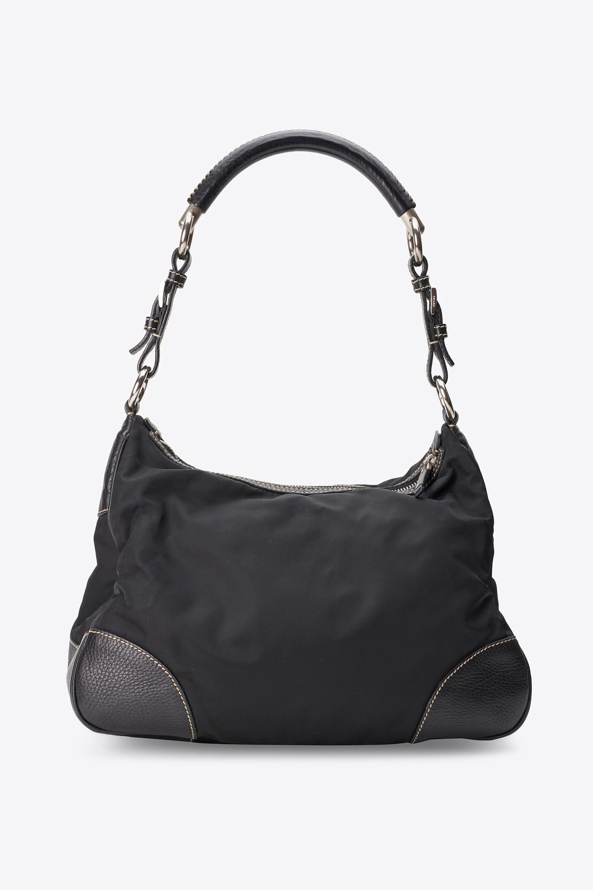 Vintage Prada Black Nylon Shoulder Bag with Contrast Stitching