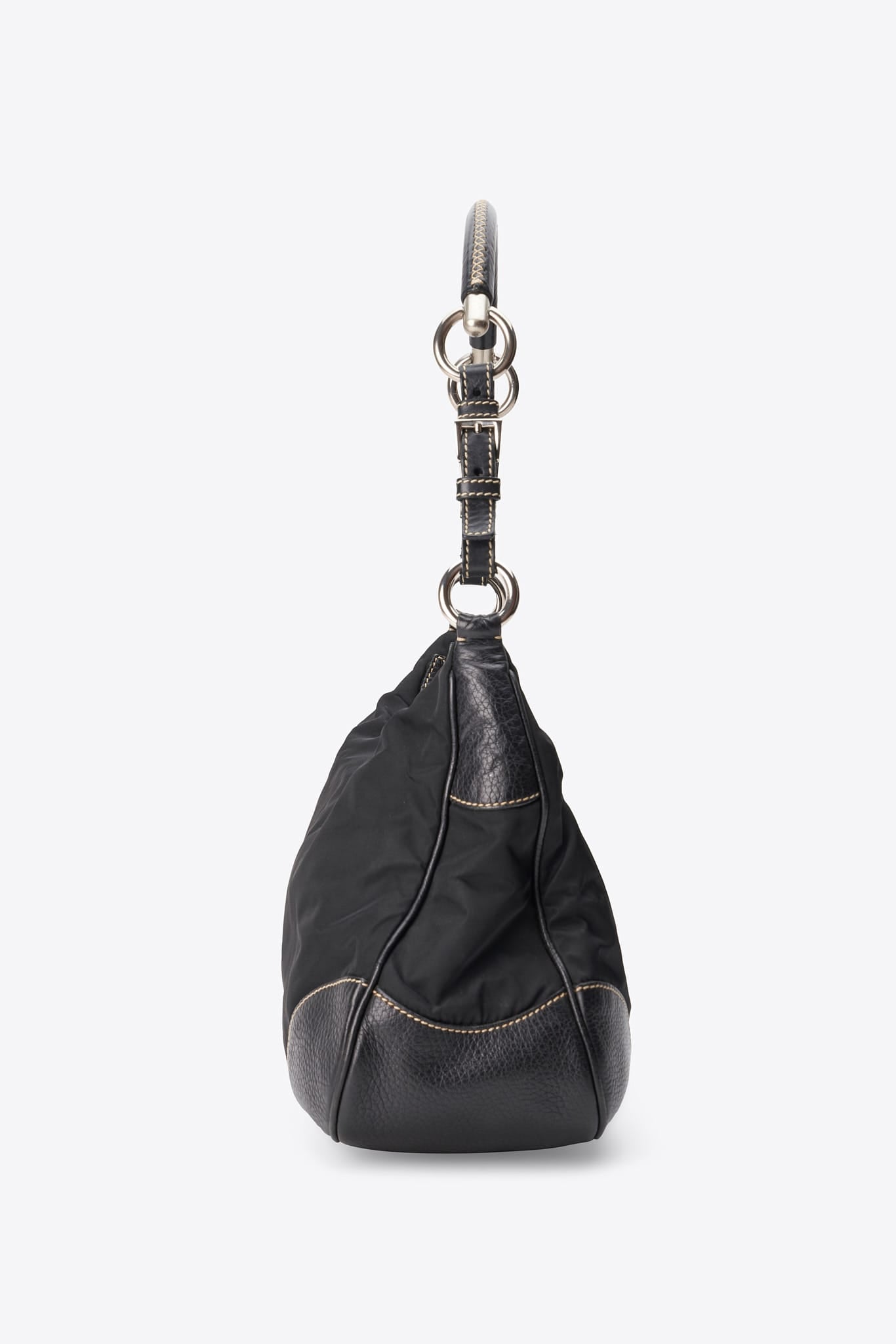 Vintage Prada Black Nylon Shoulder Bag with Contrast Stitching