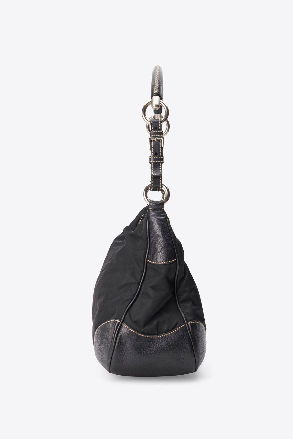 Vintage Prada Black Nylon Shoulder Bag with Contrast Stitching