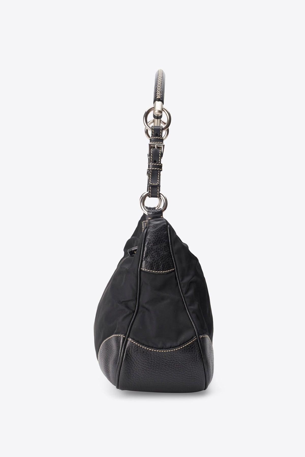 Vintage Prada Black Nylon Shoulder Bag with Contrast Stitching