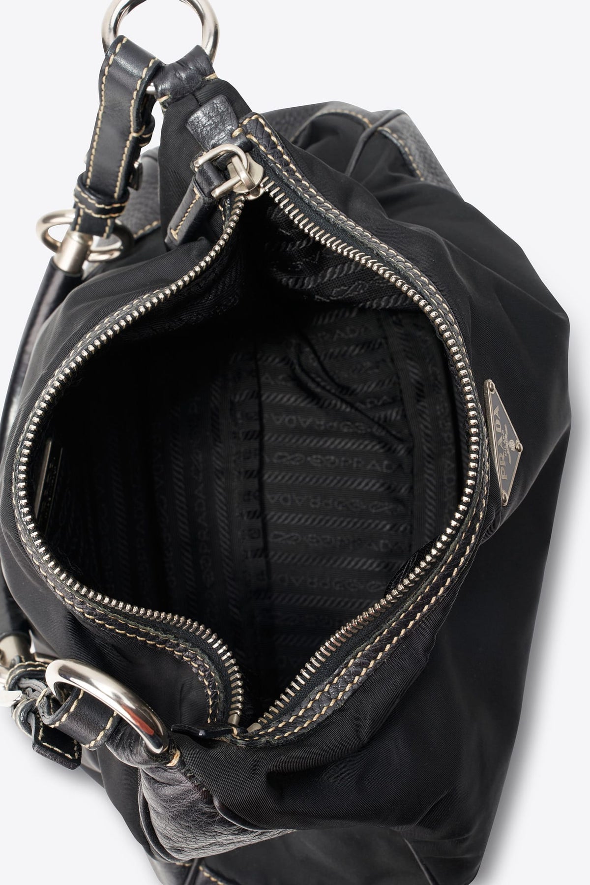 Vintage Prada Black Nylon Shoulder Bag with Contrast Stitching