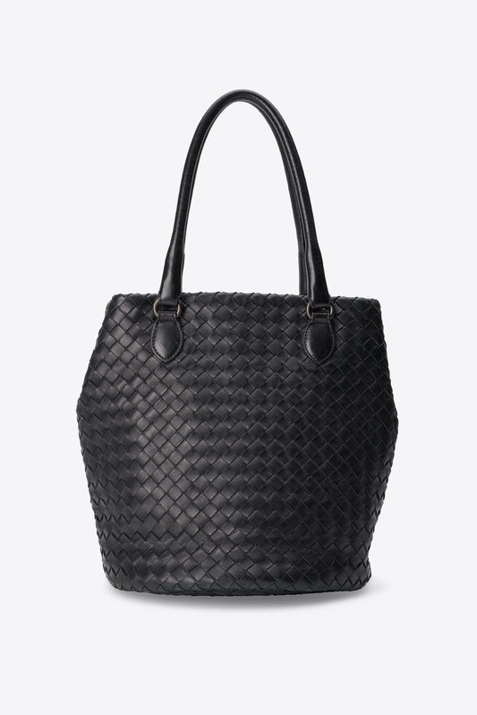 Vintage Bottega Veneta Intrecciato Black Leather Shoulder Bag