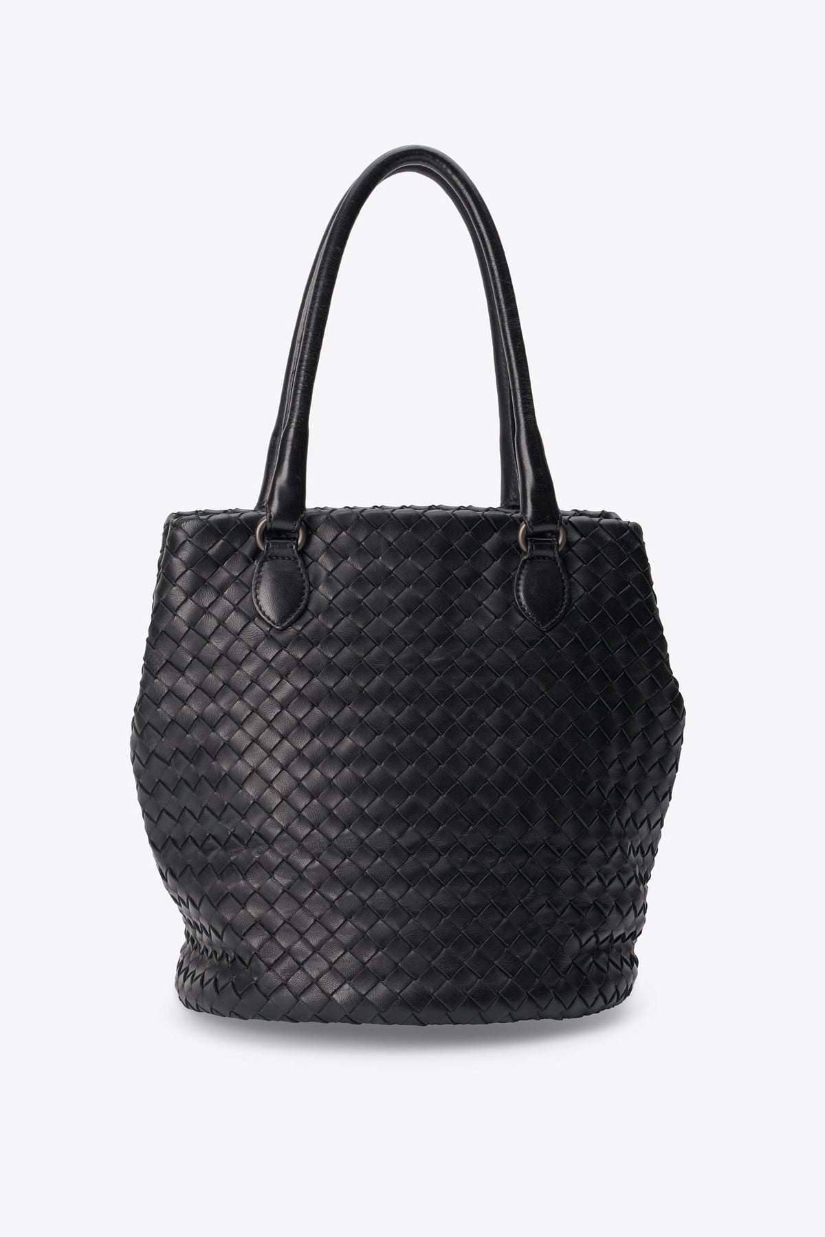 Vintage Bottega Veneta Intrecciato Black Leather Shoulder Bag