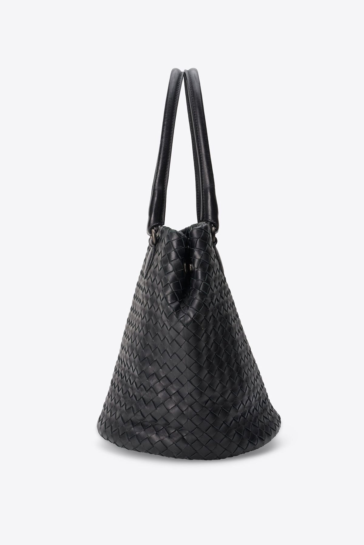 Vintage Bottega Veneta Intrecciato Black Leather Shoulder Bag