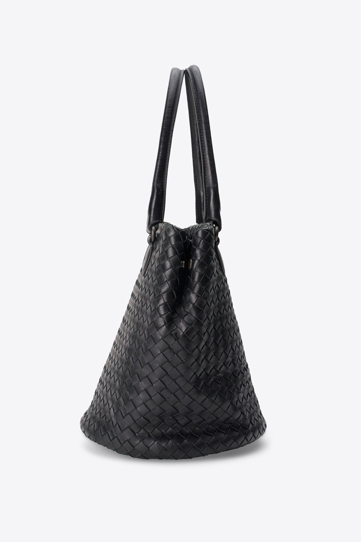 Vintage Bottega Veneta Intrecciato Black Leather Shoulder Bag