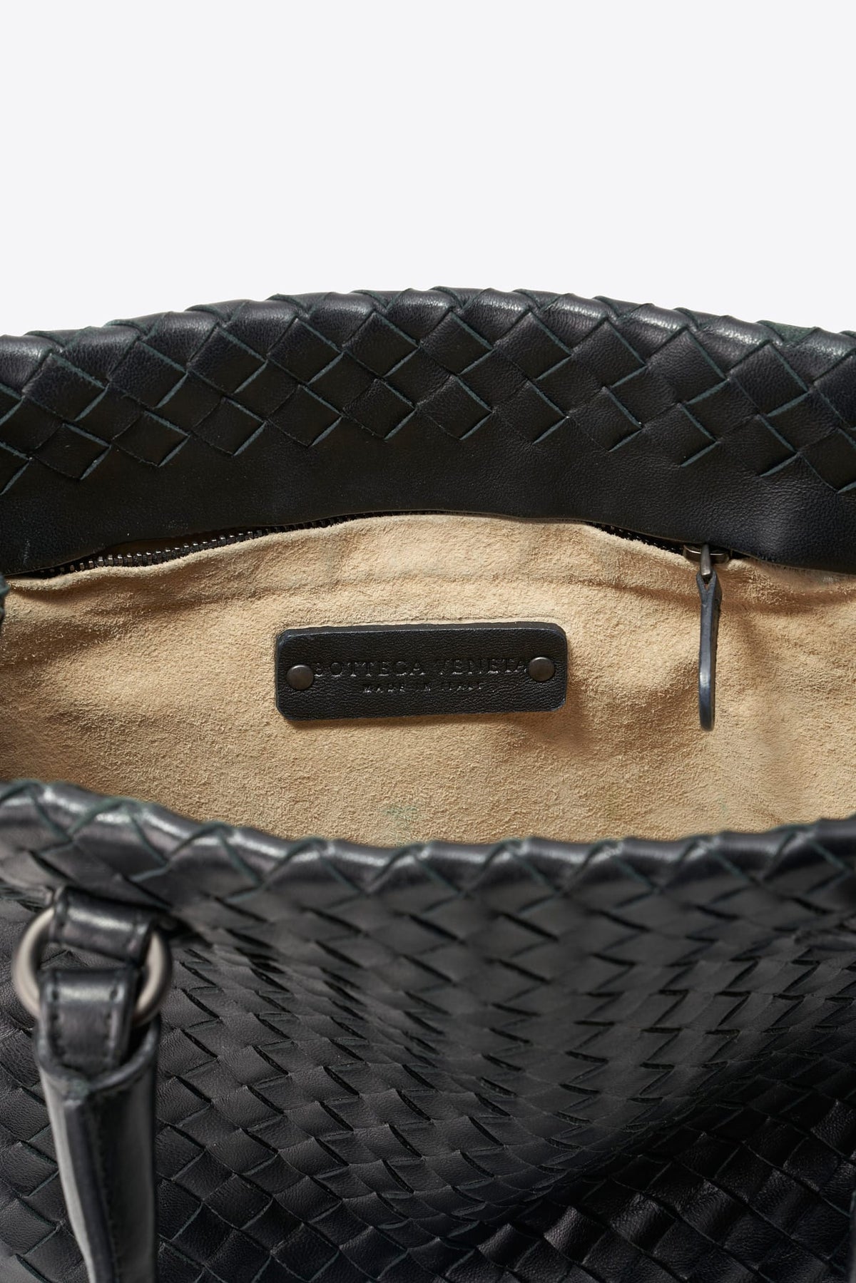 Vintage Bottega Veneta Intrecciato Black Leather Shoulder Bag