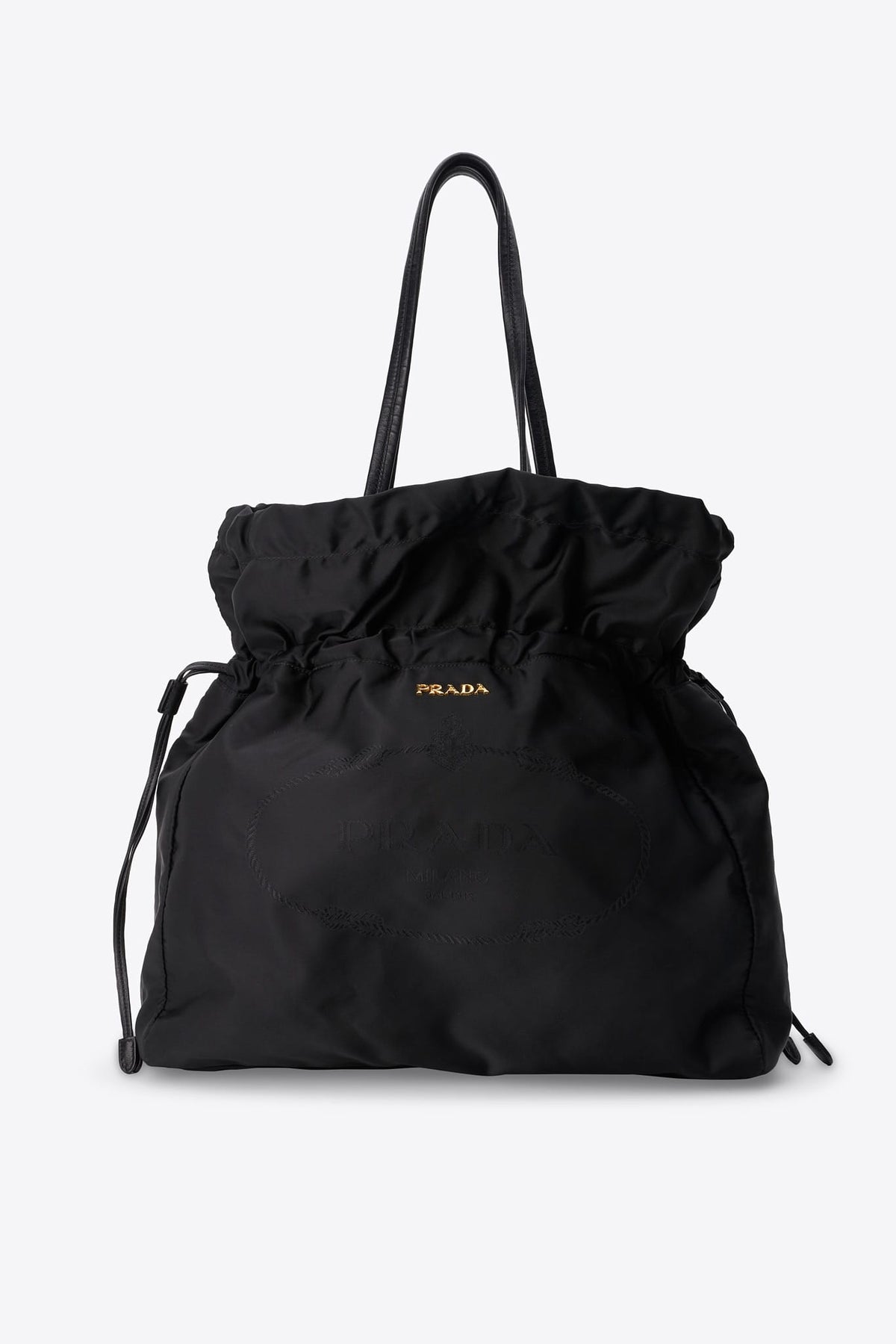 Vintage Prada Black Nylon Ruffle Drawstring Shoulder Bag
