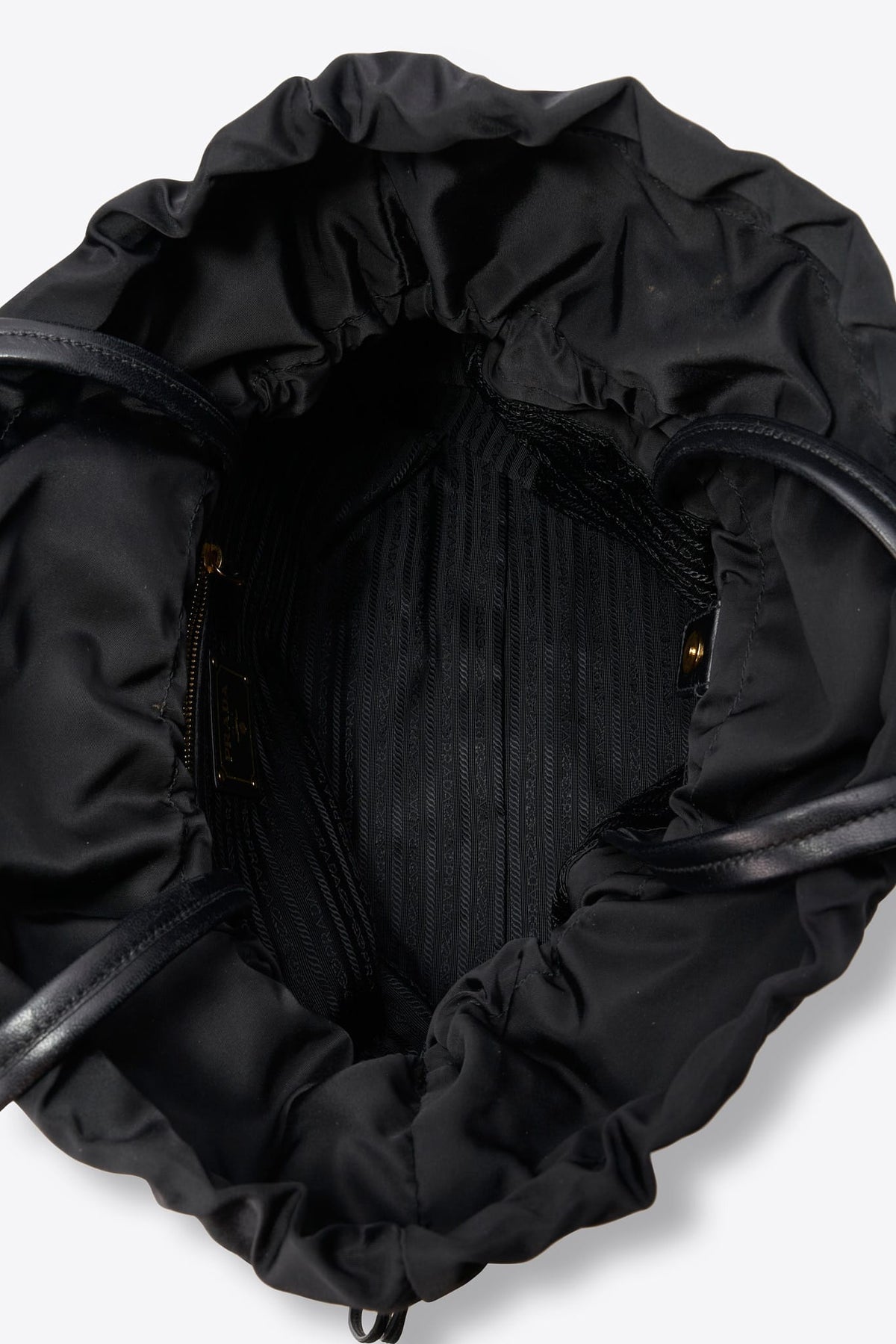 Vintage Prada Black Nylon Ruffle Drawstring Shoulder Bag