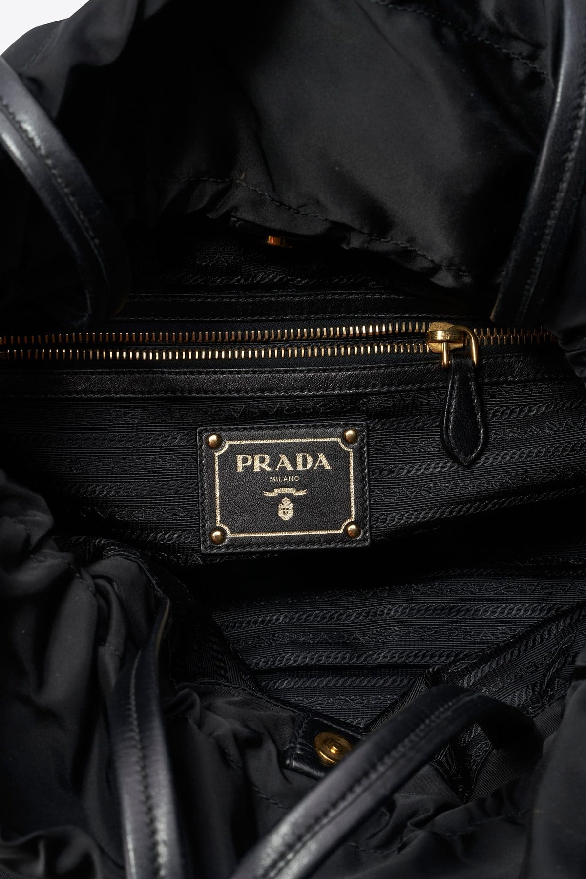 Vintage Prada Black Nylon Ruffle Drawstring Shoulder Bag