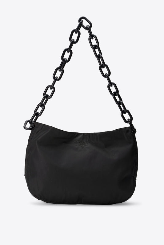 Vintage Prada Black Nylon Shoulder Bag With Resin Chain
