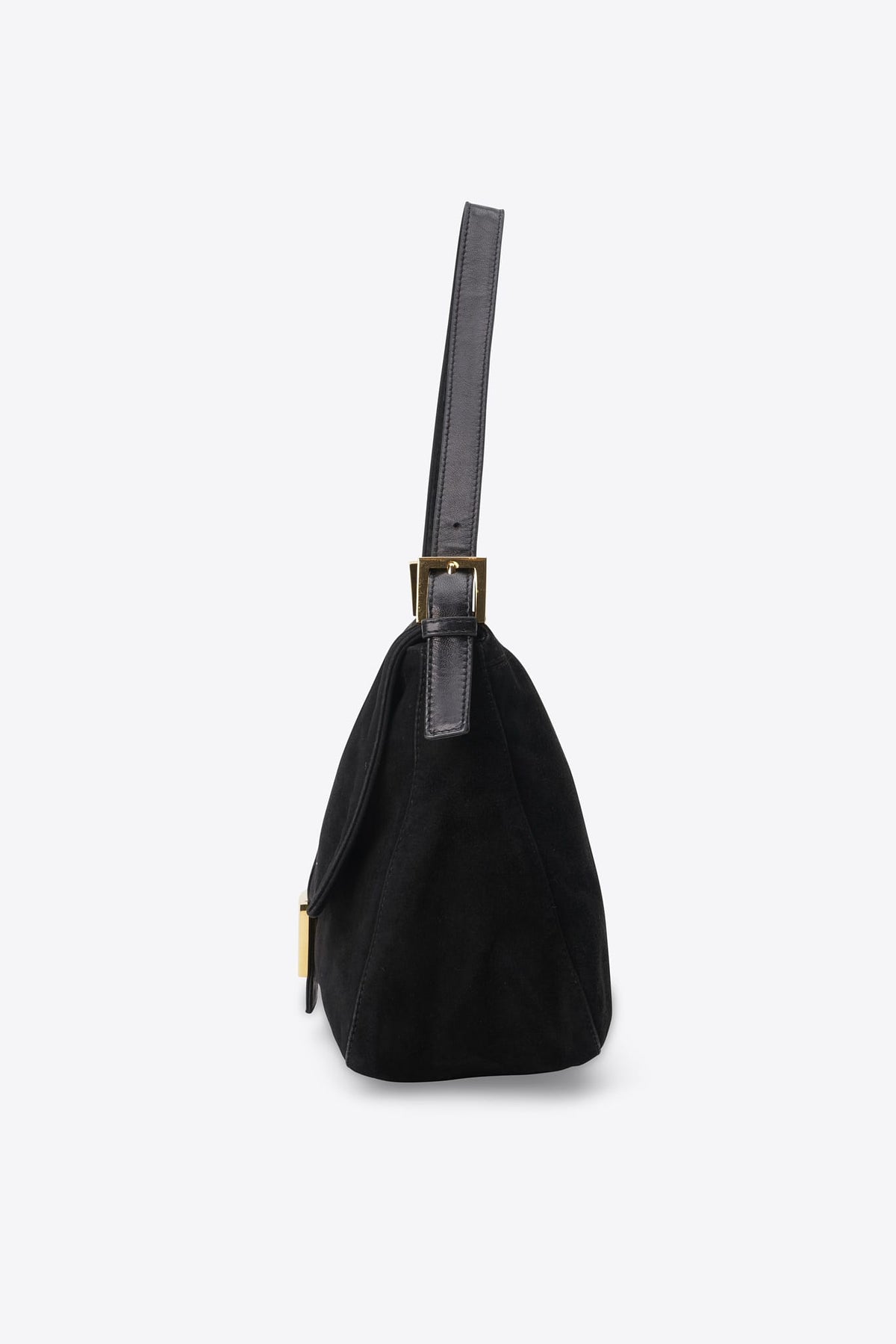 Vintage Fendi Black Suede Mamma Baguette Bag with Red Glitter FF Clasp