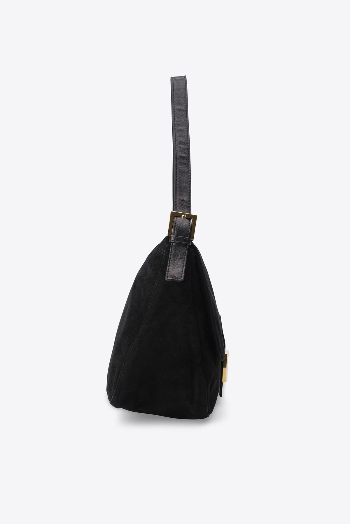Vintage Fendi Black Suede Mamma Baguette Bag with Red Glitter FF Clasp