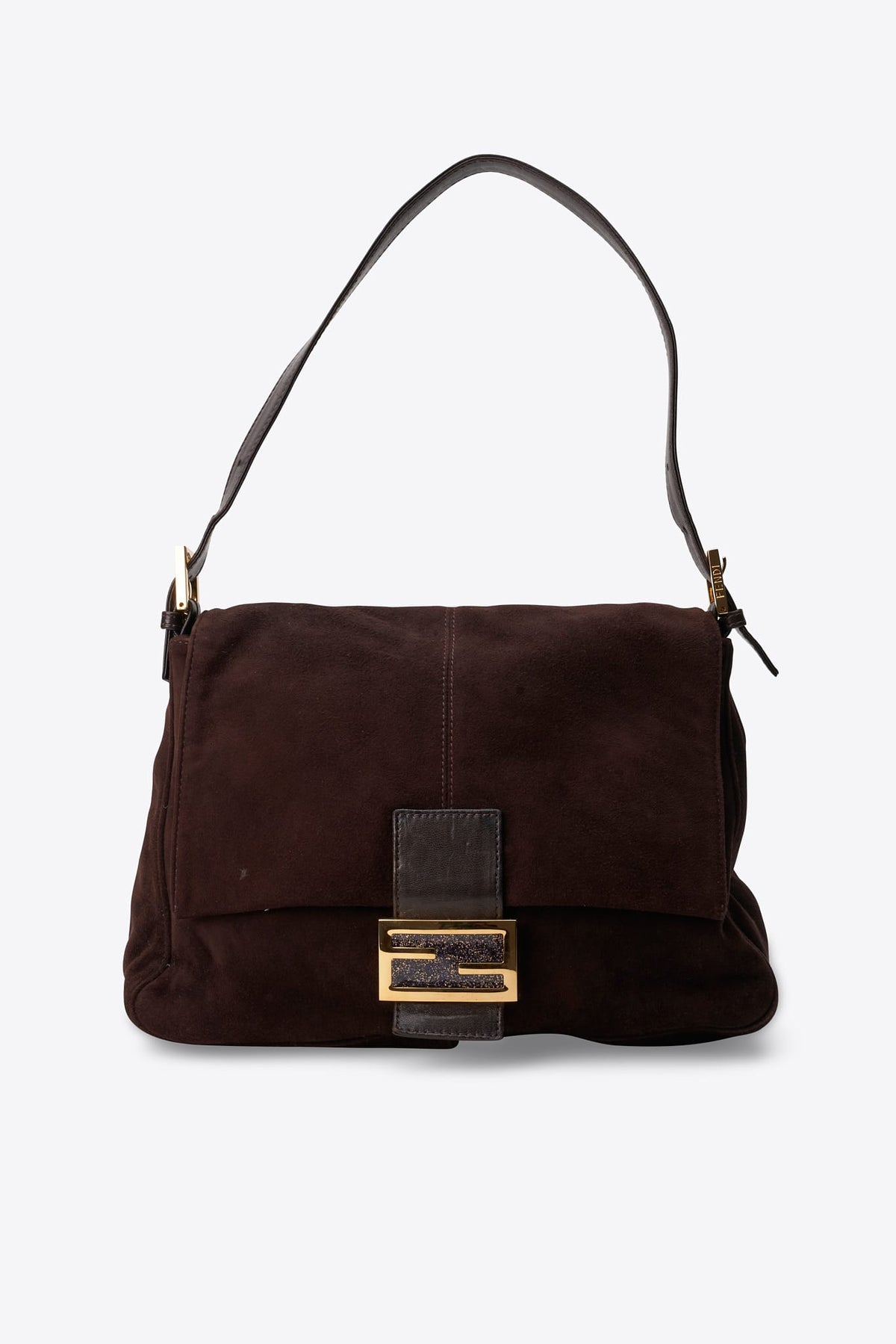 Vintage Fendi Brown Suede Mamma Baguette Bag