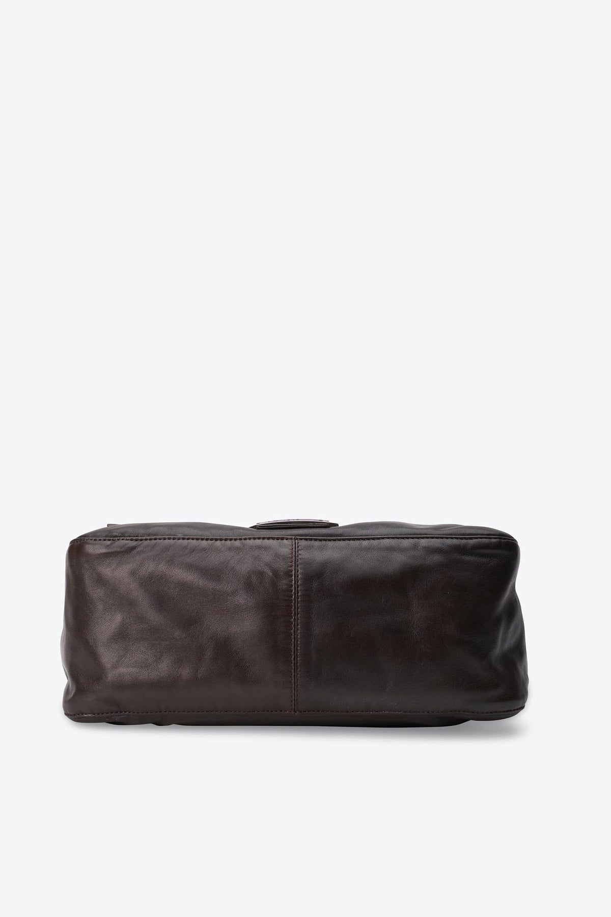 Vintage Fendi Brown Leather Mamma Baguette Bag with Purple FF Clasp
