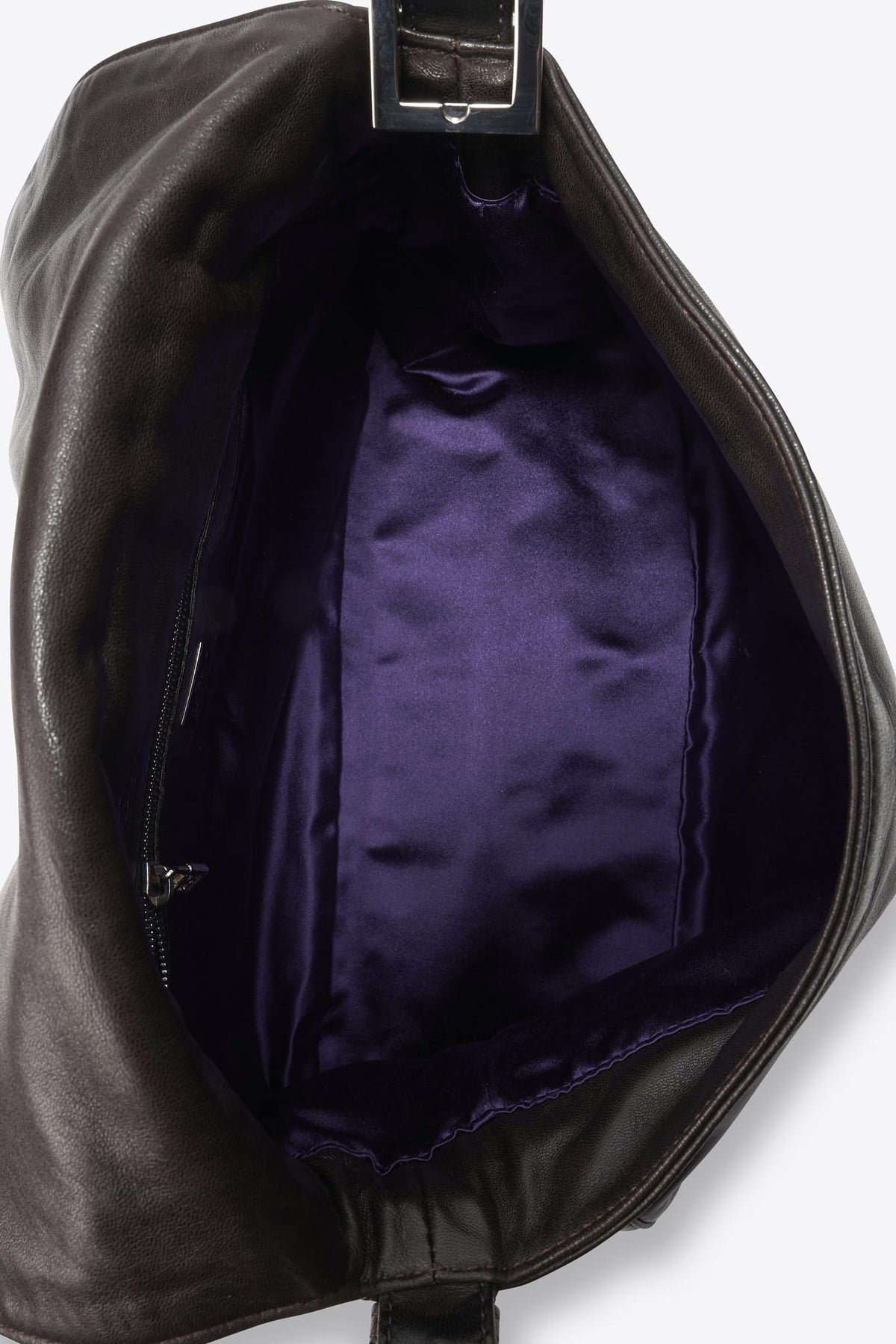 Vintage Fendi Brown Leather Mamma Baguette Bag with Purple FF Clasp
