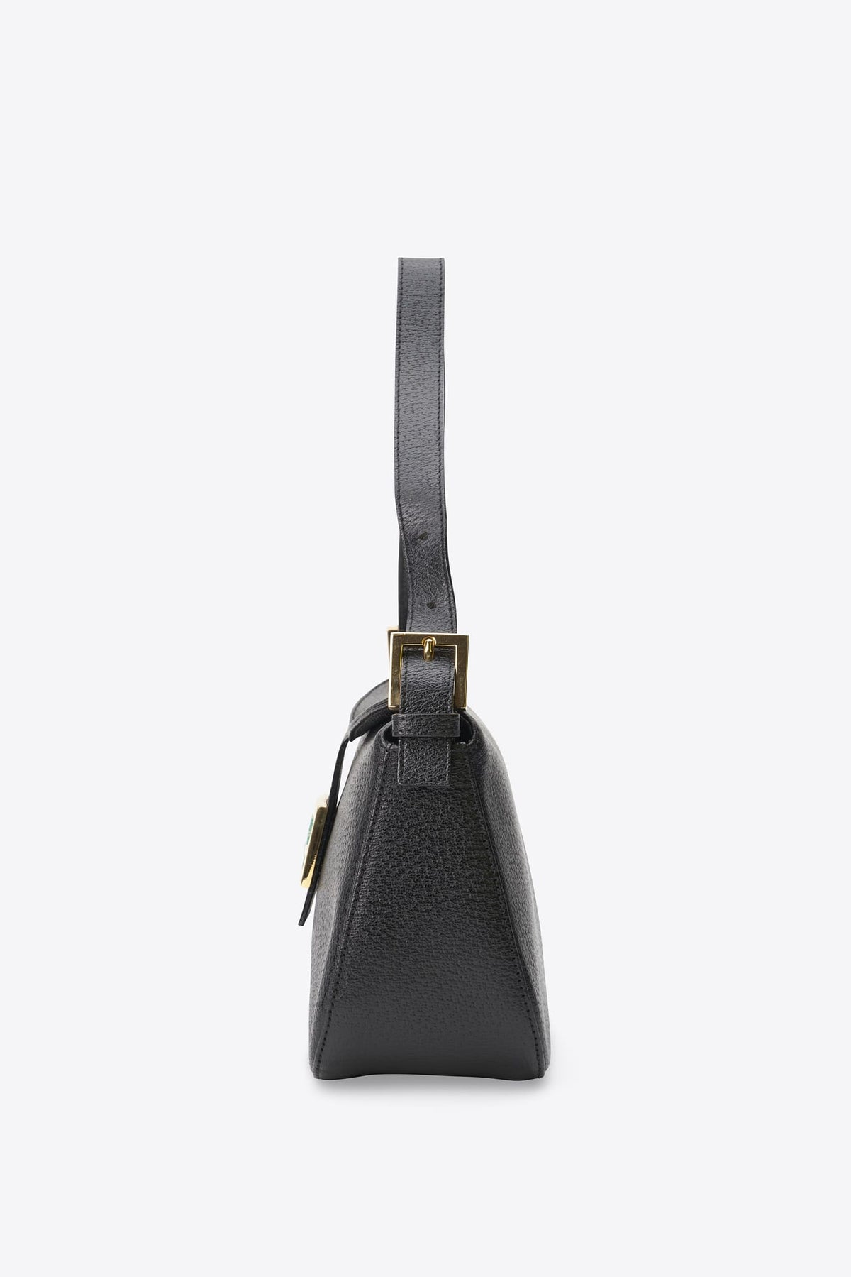 Vintage Fendi Black Leather Baguette with Turquoise FF Clasp