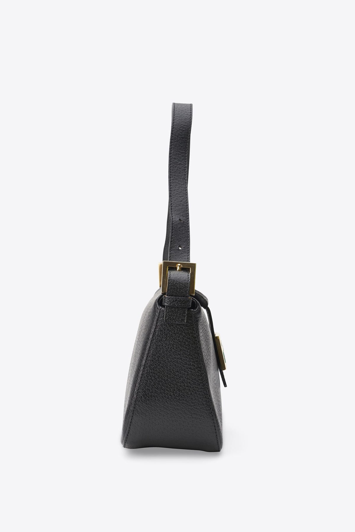 Vintage Fendi Black Leather Baguette with Turquoise FF Clasp