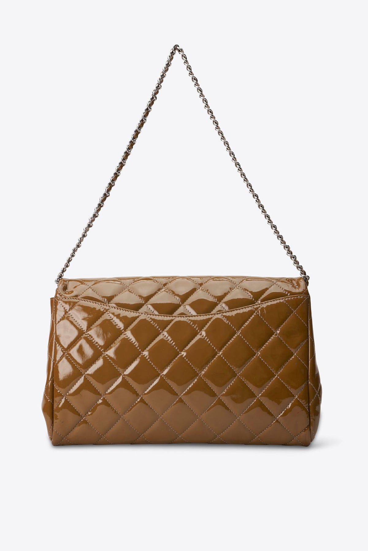 Vintage Chanel Olive Green Quilted Patent Leather Flap Shoulder Bag 2011