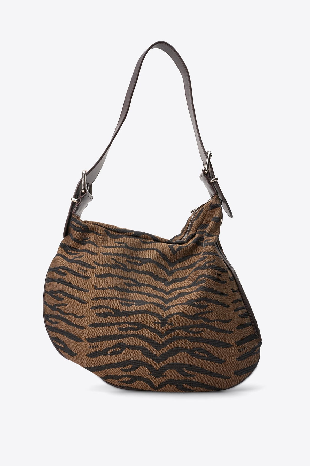 Vintage Fendi Tiger Print Jacquard Hobo Shoulder Bag