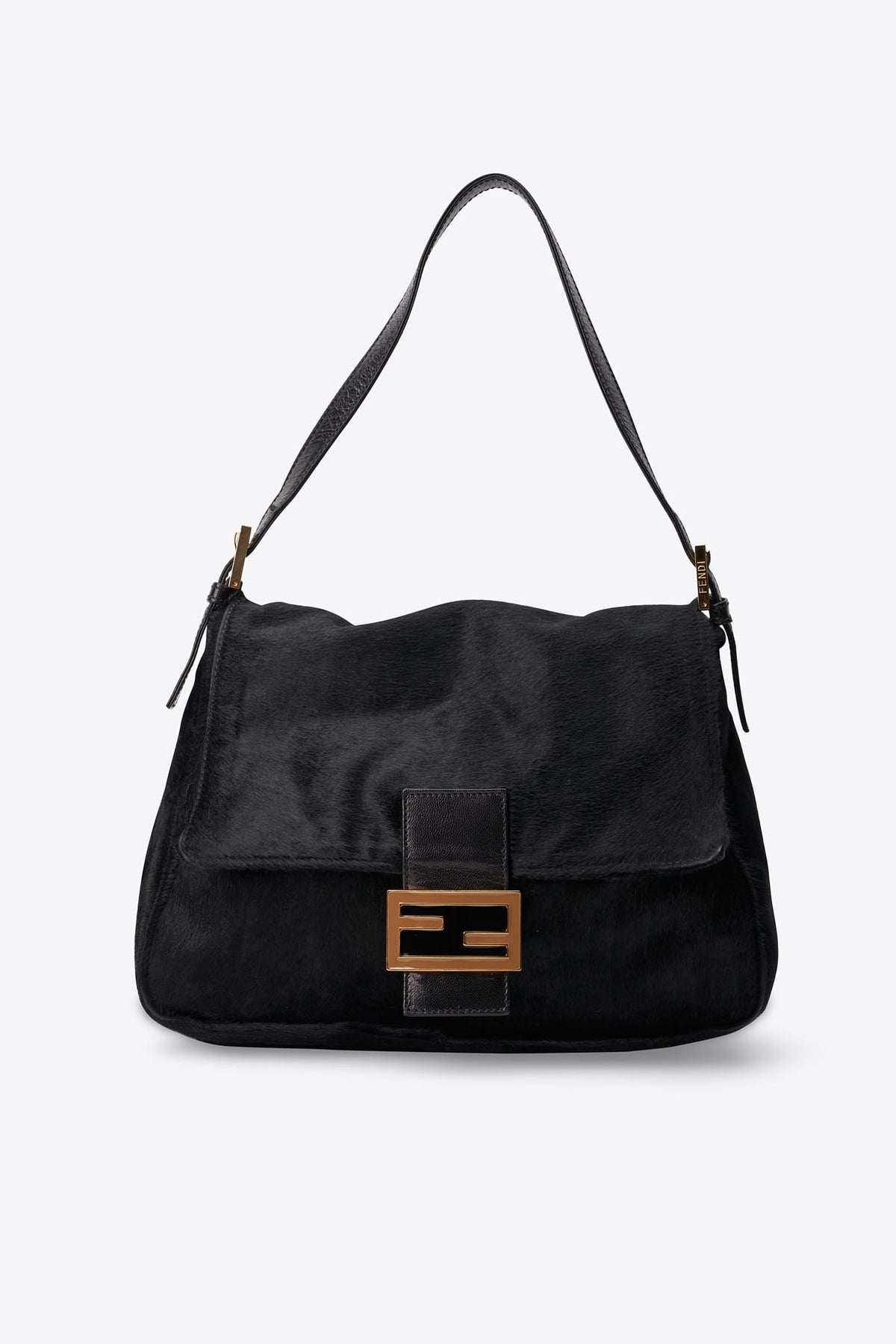 Vintage Fendi Black Calf Hair Mamma Baguette Bag