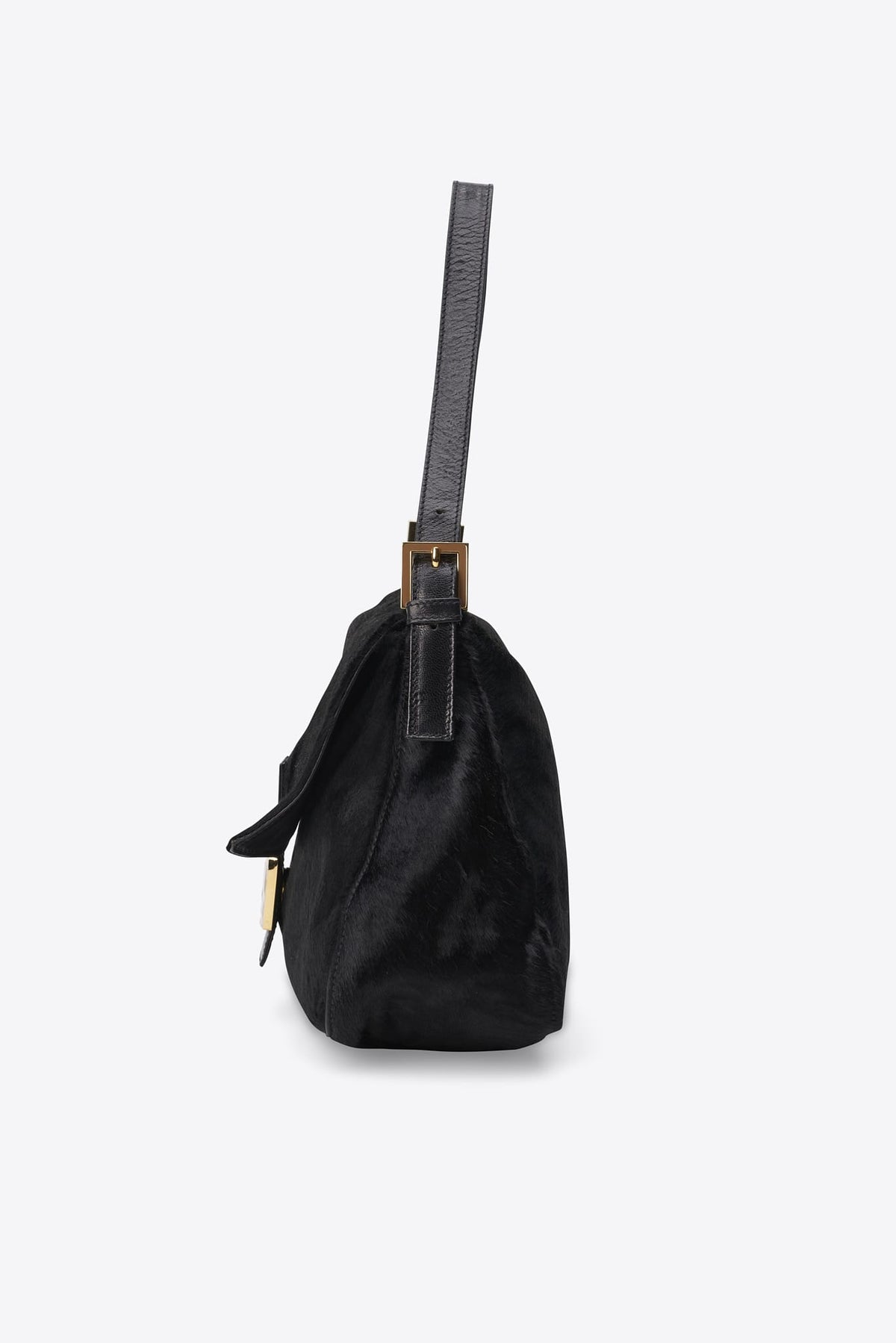 Vintage Fendi Black Calf Hair Mamma Baguette Bag