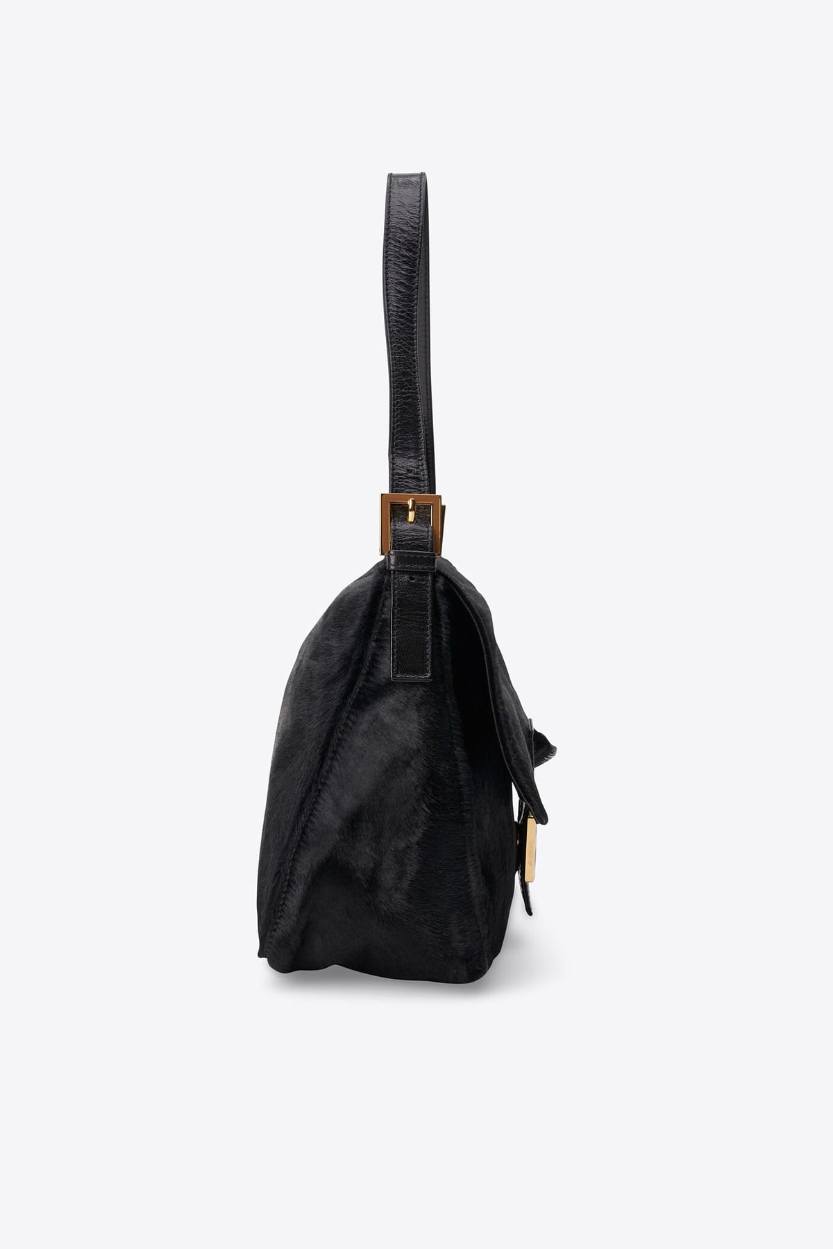 Vintage Fendi Black Calf Hair Mamma Baguette Bag