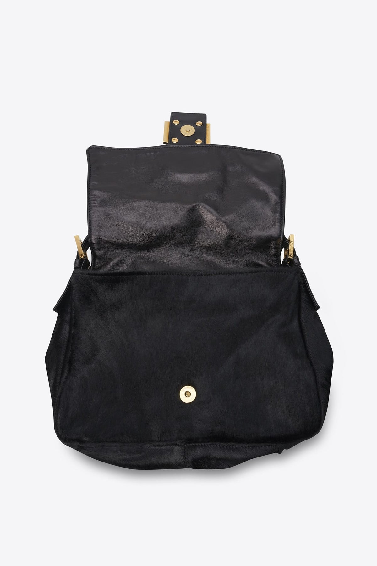 Vintage Fendi Black Calf Hair Mamma Baguette Bag