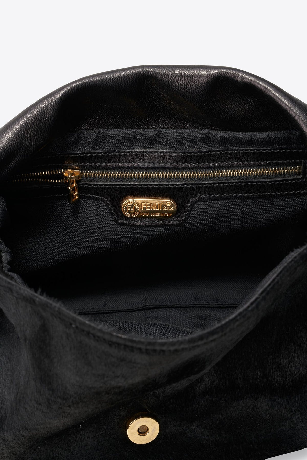 Vintage Fendi Black Calf Hair Mamma Baguette Bag