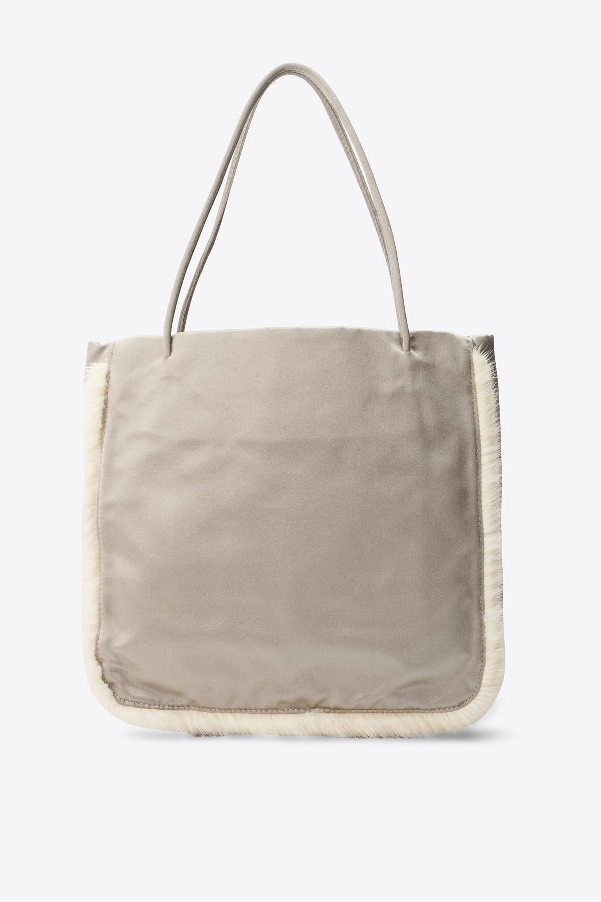Vintage Prada Pearl Silk and Rabbit Fur Trim Tote Bag