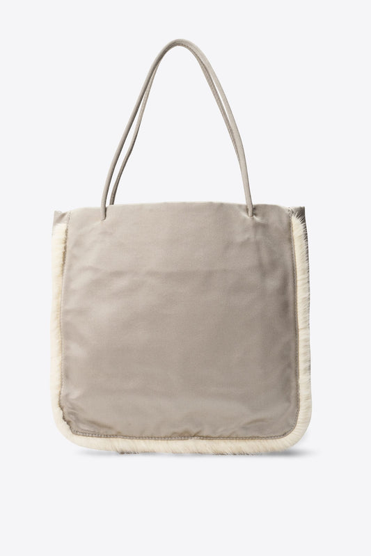 Vintage Prada Pearl Silk and Rabbit Fur Trim Tote Bag