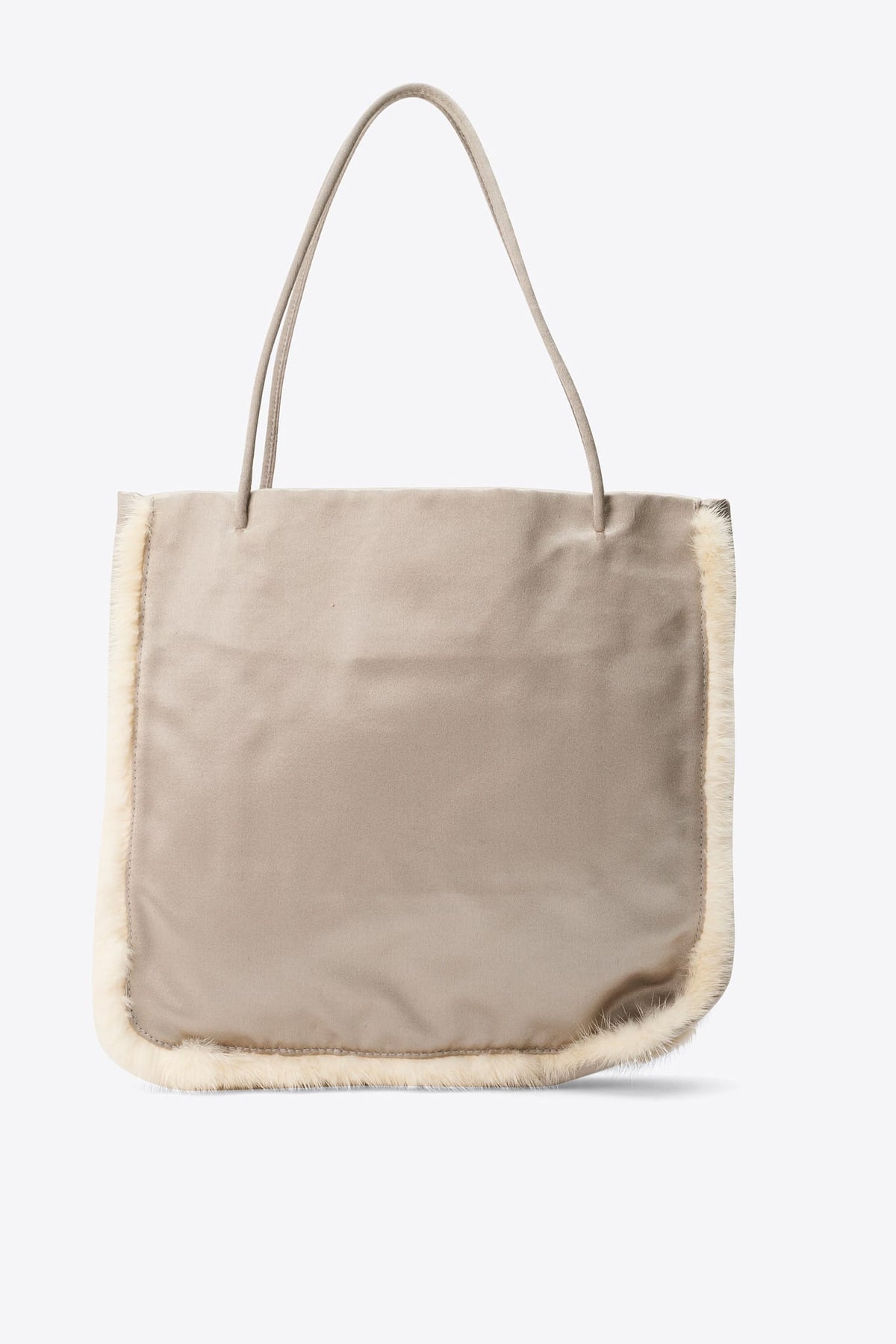 Vintage Prada Pearl Silk and Rabbit Fur Trim Tote Bag