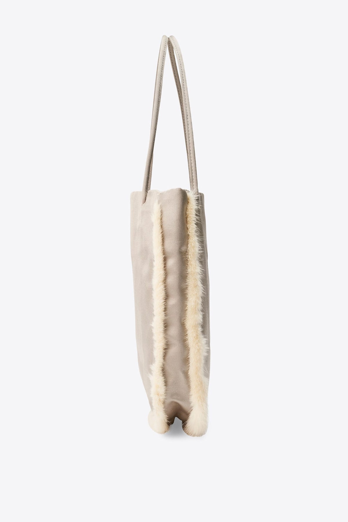 Vintage Prada Pearl Silk and Rabbit Fur Trim Tote Bag