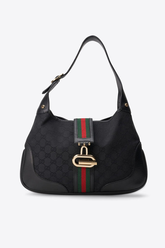 Vintage Gucci GG Black Canvas Shoulder Bag