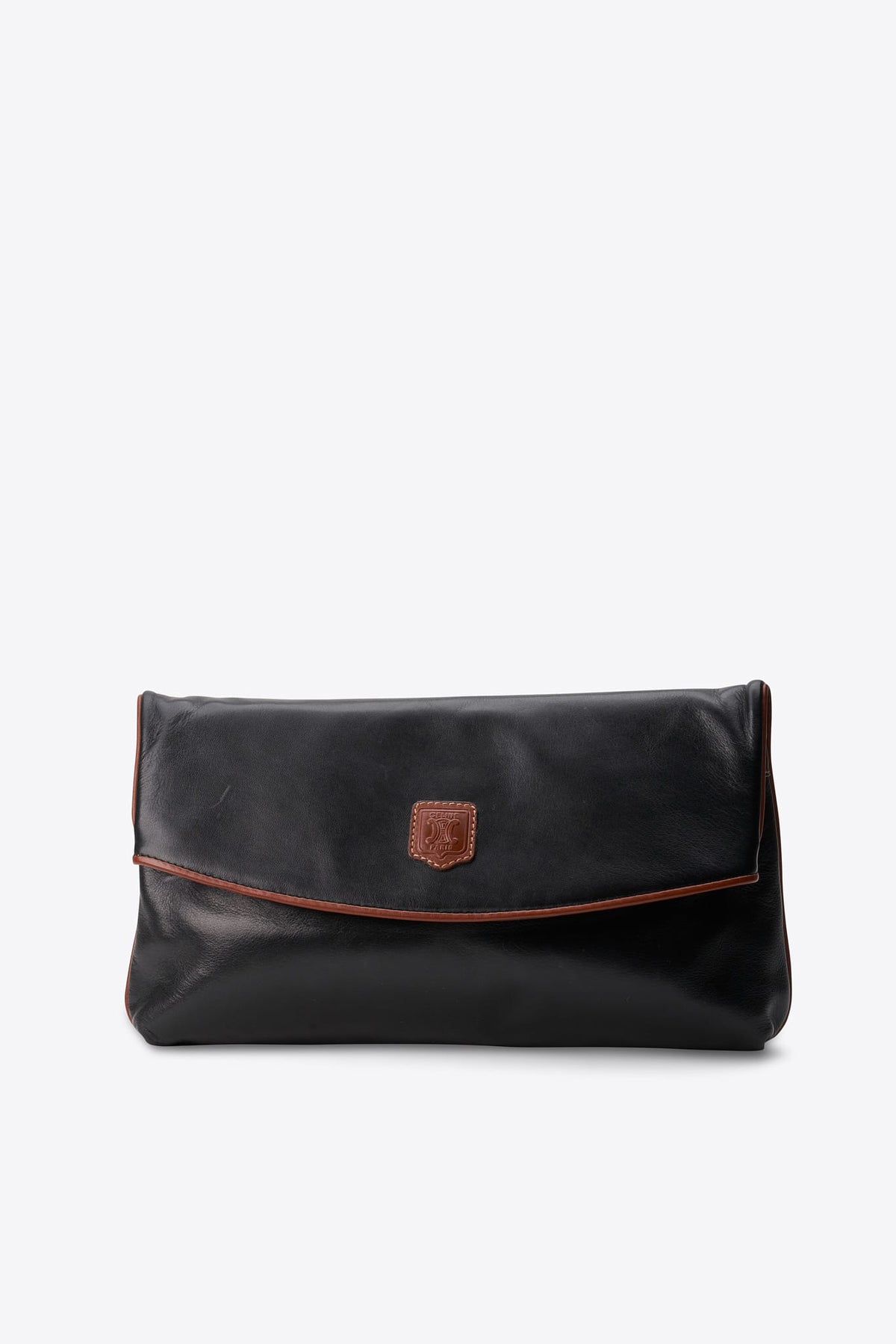 Vintage Celine Black Leather Triomphe Logo Clutch Bag