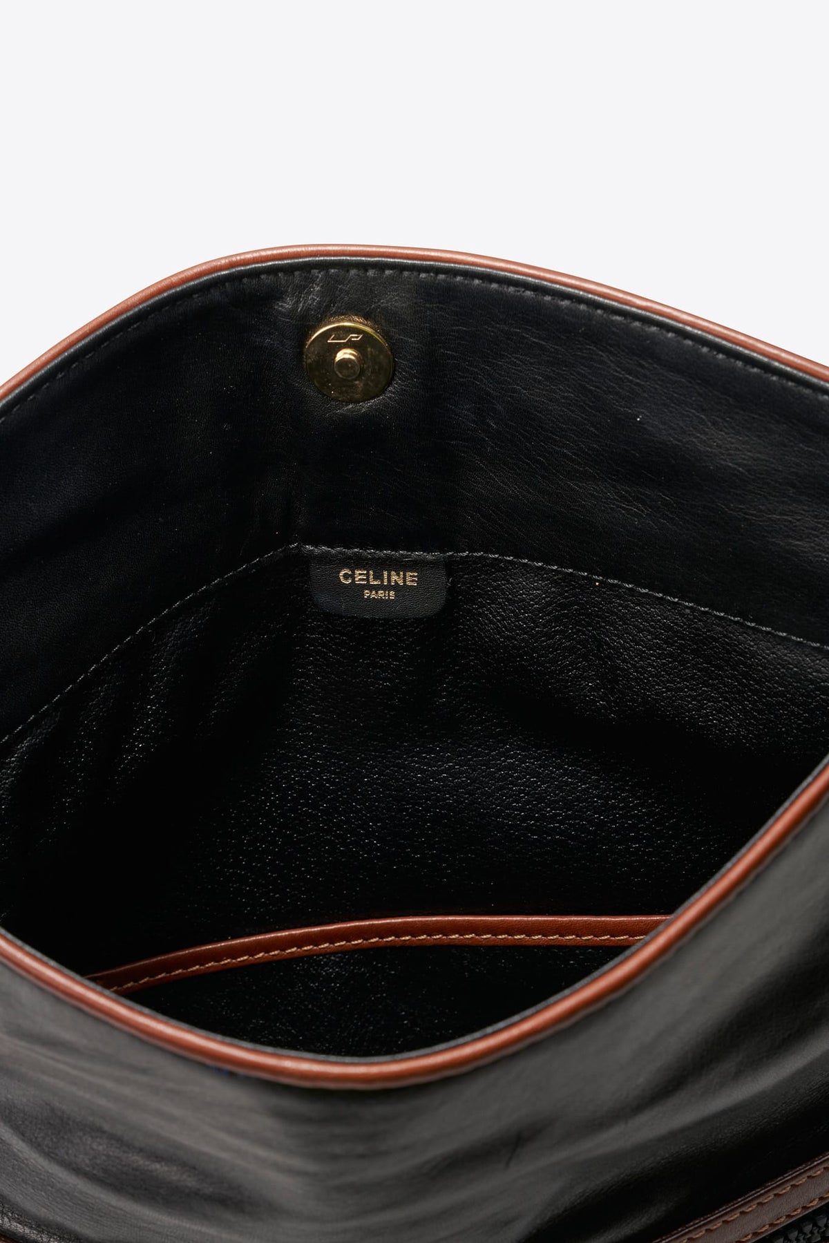 Vintage Celine Black Leather Triomphe Logo Clutch Bag