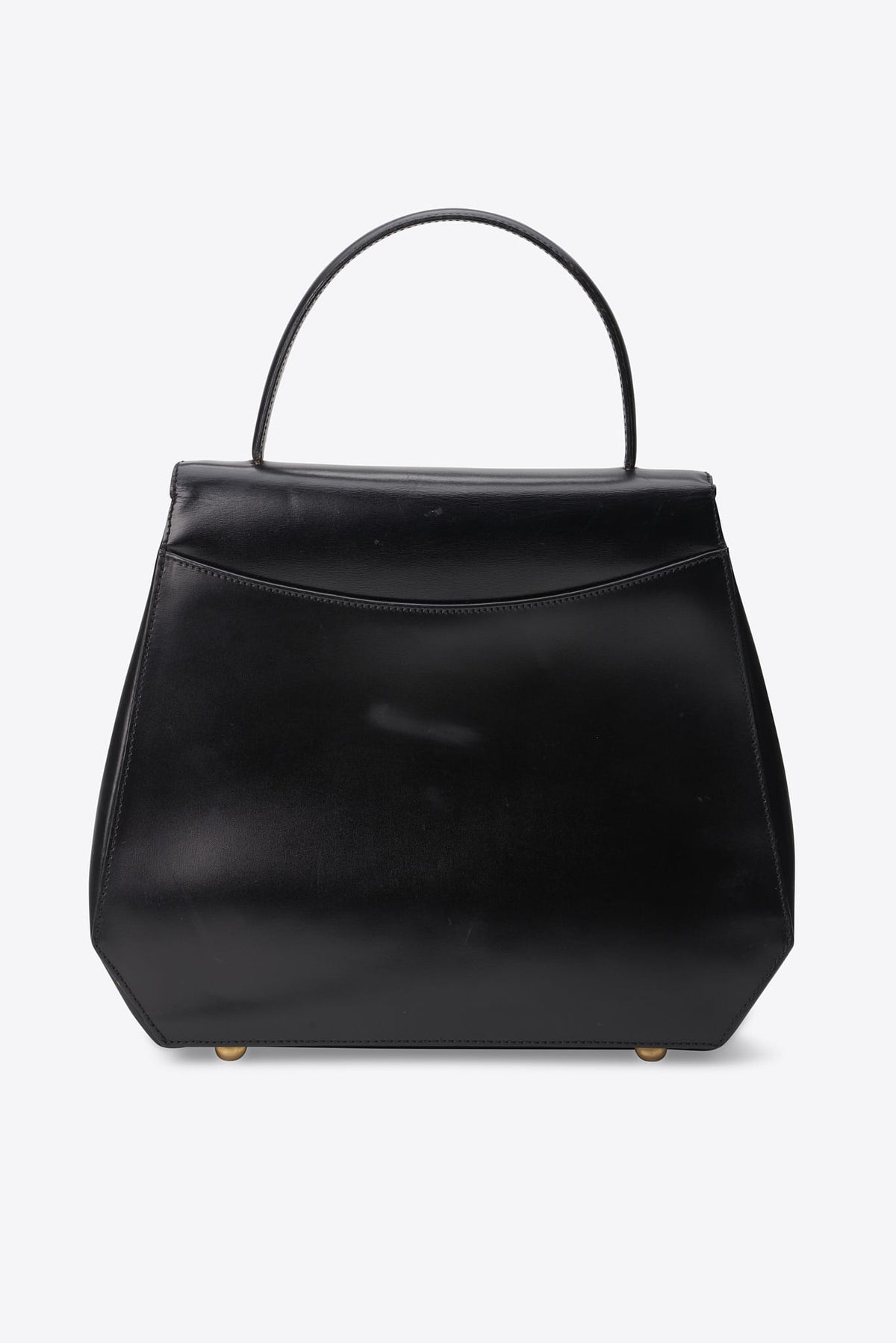 Vintage Celine Black Leather Triomphe Clasp Top Handle Bag