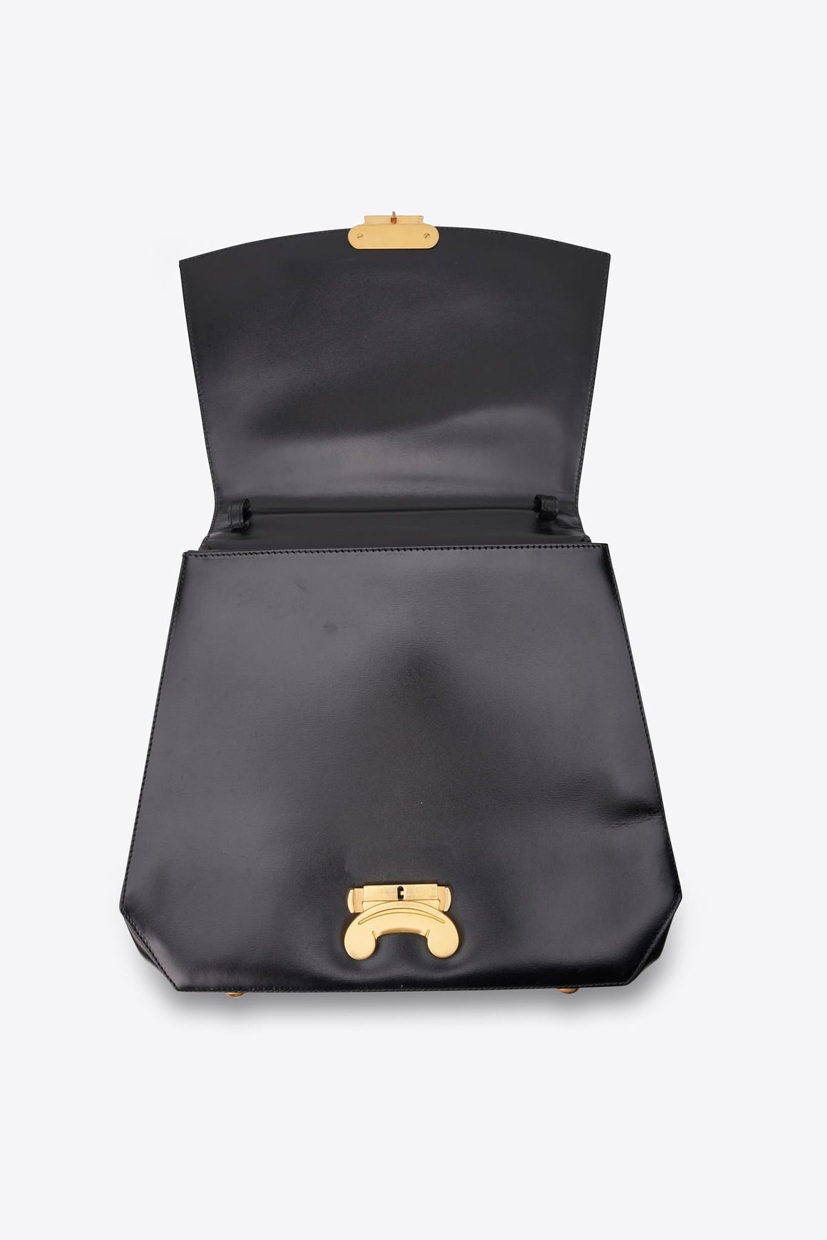 Vintage Celine Black Leather Triomphe Clasp Top Handle Bag