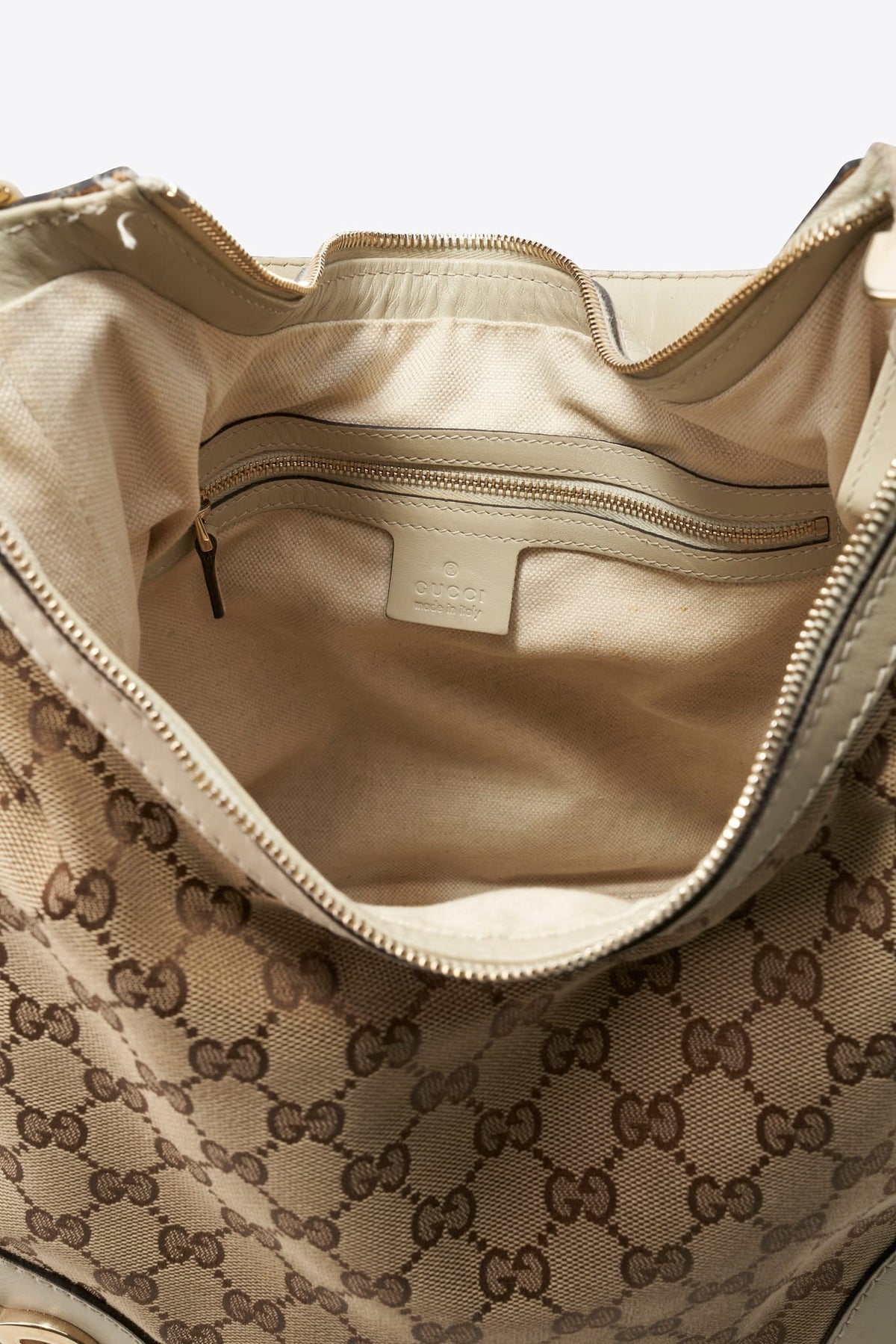 Vintage Gucci GG Cream Canvas Hobo Shoulder Bag