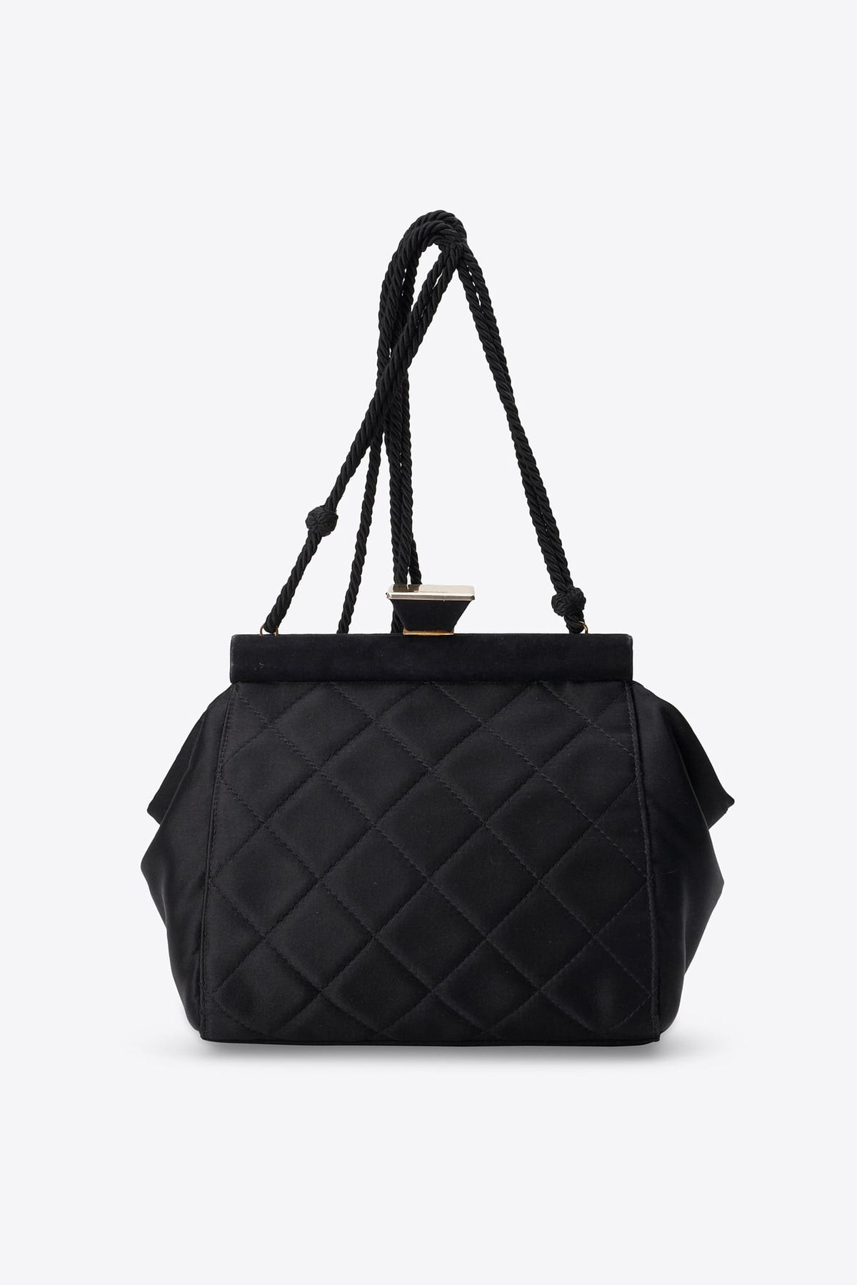 Vintage Prada Black Quilted Satin Frame Bag