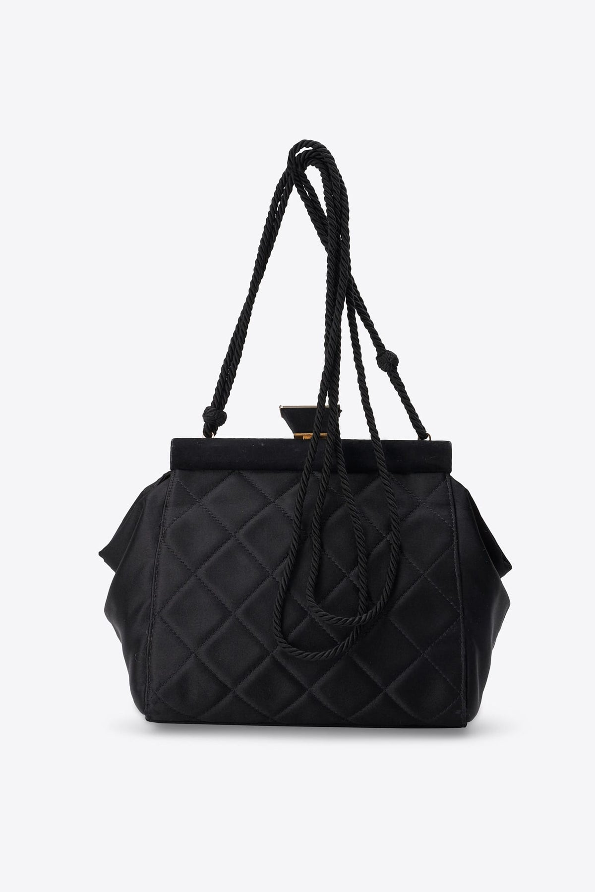 Vintage Prada Black Quilted Satin Frame Bag