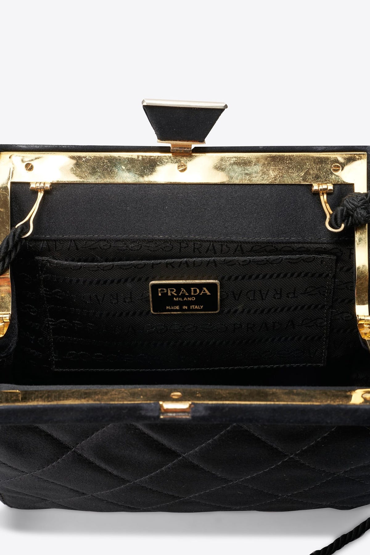 Vintage Prada Black Quilted Satin Frame Bag